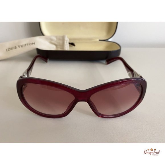 Authentic LOUIS VUITTON Burgundy Acetate Iris PM Rhinestone Oval Sunglasses - Picture 7 of 12